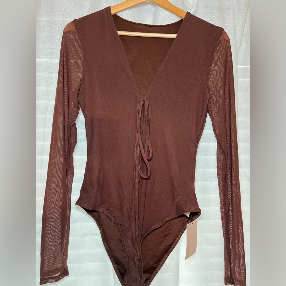 SHEIN Chocolate Tie-Front Bodysuit